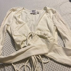 Princess polly white tie front crop top long sleeve